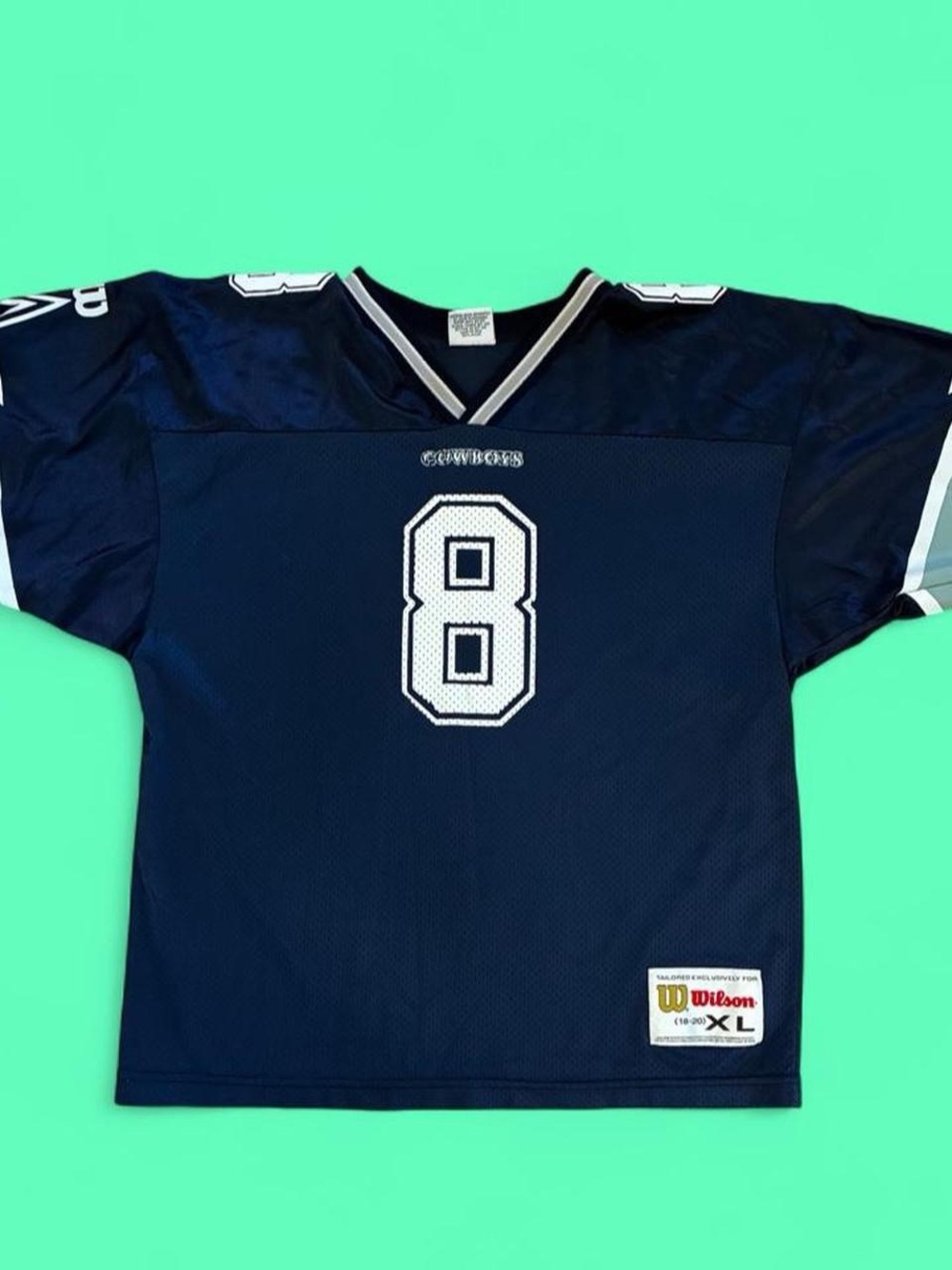 Vintage 90s Dallas Cowboys Troy Aikman number 8 football jersey.